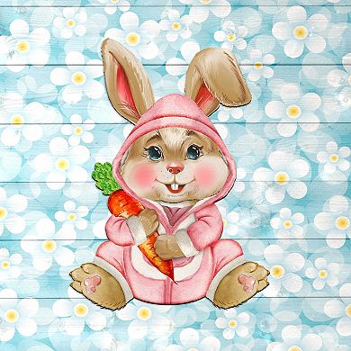 Baby Girl Carrot Bunny Wooden 24-Inch Handcrafted Wooden Door Hanger by G. DeBrekht - Spring Decor