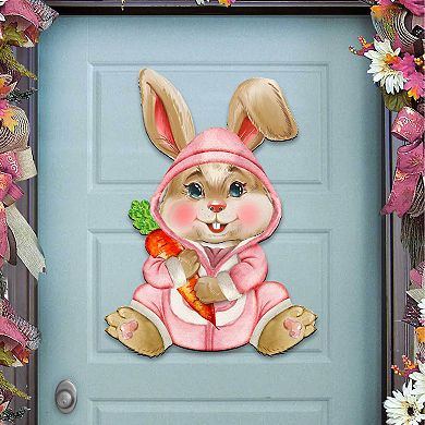 Baby Girl Carrot Bunny Wooden Door Hanger by G. DeBrekht - Easter Spring Decor
