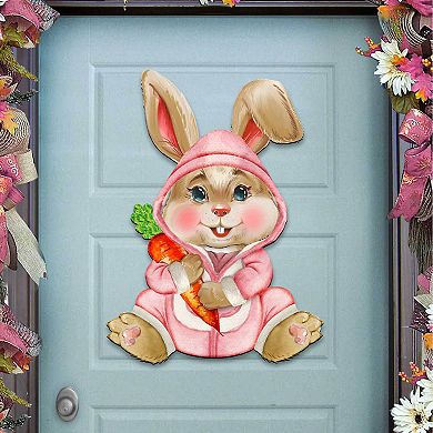Baby Girl Carrot Bunny Wooden 24-Inch Handcrafted Wooden Door Hanger by G. DeBrekht - Spring Decor