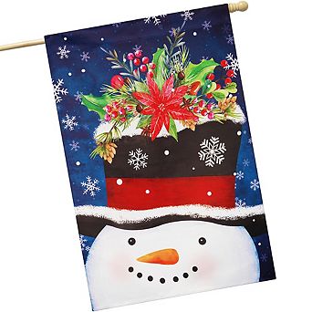 G128 House Flag Snowman with Festive Evergreen Top Hat 28"x40"