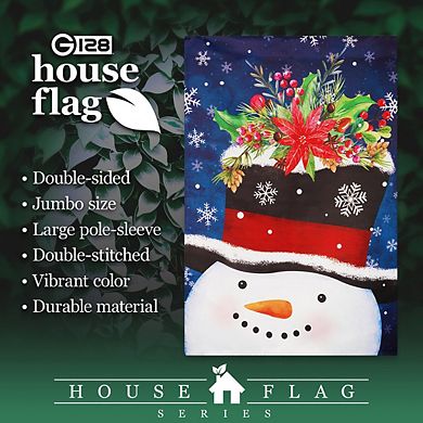 G128 House Flag Snowman with Festive Evergreen Top Hat 28"x40"