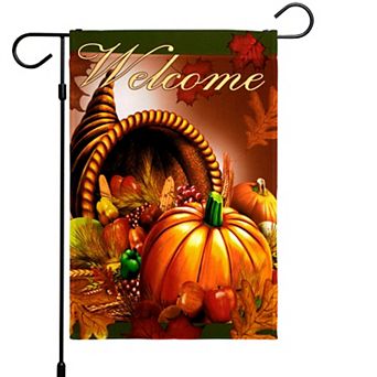 G128 Garden Flag Welcome Cornucopia with Pumpkin 12"x18" 150D