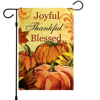 G128 Garden Flag Joyful Thankful Blessed 3 Pumpkins 12"x18" 150D