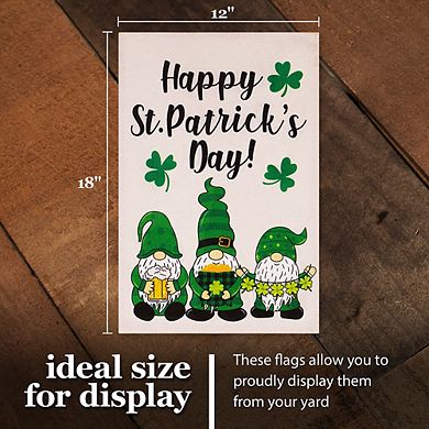 G128 Garden Flag Happy St Patrick's Day 3 Leprechaun Gnomes 12"x18" Burlap