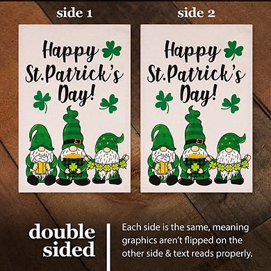 G128 Garden Flag Happy St Patrick's Day 3 Leprechaun Gnomes 12"x18" Burlap