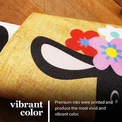 G128 Garden Flag Welcome Cow with Flowers 12"x18" Burlap