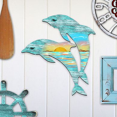 Dolphins Decorative 24-Inch Handcrafted Wooden Door Decor by G. DeBrekht - Coastal Decor