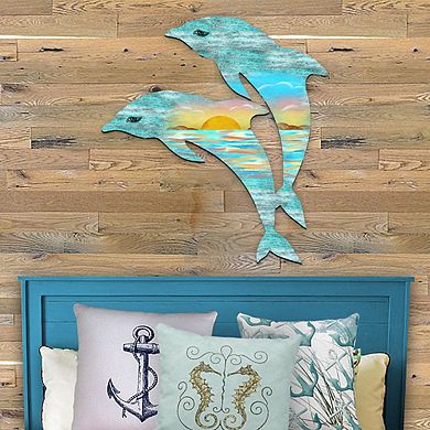 Dolphins Decorative 24-Inch Handcrafted Wooden Door Decor by G. DeBrekht - Coastal Decor
