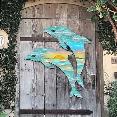 Dolphins Decorative 24-Inch Handcrafted Wooden Door Decor by G. DeBrekht - Coastal Decor