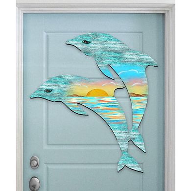 Dolphins Decorative 24-Inch Handcrafted Wooden Door Decor by G. DeBrekht - Coastal Decor