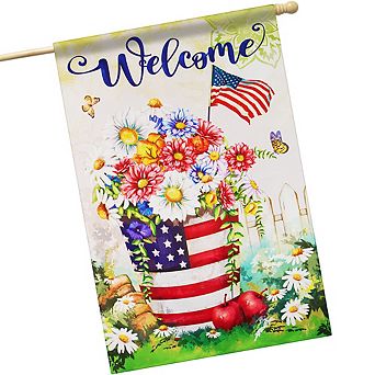 G128 House Flag Welcome USA Patriotic Flower Pot 28"x40" Blockout