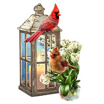 Lantern Cardinals Holiday 24-Inch Handcrafted Wooden Door Decor by D. Gelsinger - Christmas Decor