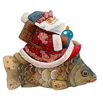 Golden Fish Santa Christmas 24-Inch Door Decor by G. DeBrekht - Whimsical Santa & Snowman Fun