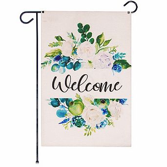 G128 Garden Flag Welcome Elegant Floral Arrangement 12"x18" Burlap