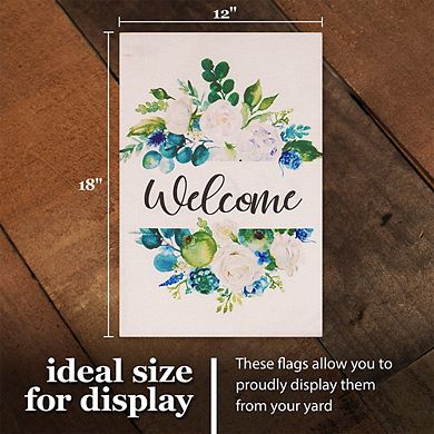 G128 Garden Flag Welcome Elegant Floral Arrangement 12"x18" Burlap
