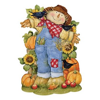 Harvest Scarecrow Sign 20-Inch Handcrafted Wooden Door Décor by Susan Winget - Thanksgiving Decor