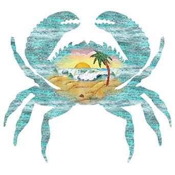 Crab Coastal Waves 24-Inch Handcrafted Wooden Door Decor by G. DeBrekht - Sea-Life Decor