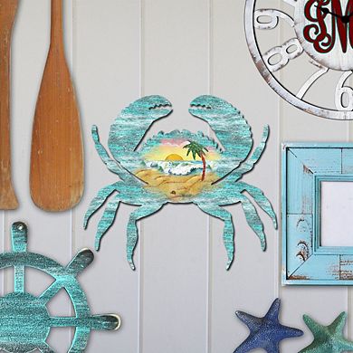 Crab Coastal Waves 24-Inch Handcrafted Wooden Door Decor by G. DeBrekht - Sea-Life Decor
