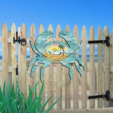 Crab Coastal Waves 24-Inch Handcrafted Wooden Door Decor by G. DeBrekht - Sea-Life Decor