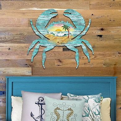 Crab Coastal Waves 24-Inch Handcrafted Wooden Door Decor by G. DeBrekht - Sea-Life Decor