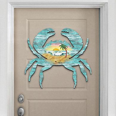 Crab Coastal Waves 24-Inch Handcrafted Wooden Door Decor by G. DeBrekht - Sea-Life Decor