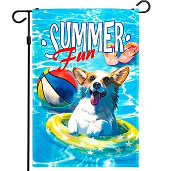 G128 Garden Flag Summer Fun with Dog in Pool 12"x18"