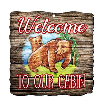 Welcome Cabin Bears 24-Inch Handcrafted Wooden Door Hanger by G. DeBrekht - Wildlife Decor
