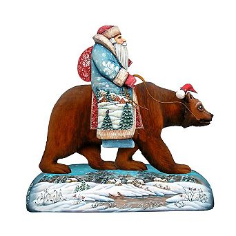 Santa On Grizzly Bear Christmas 24-Inch Door Decor by G. DeBrekht - Christmas Santa Snowman Decor