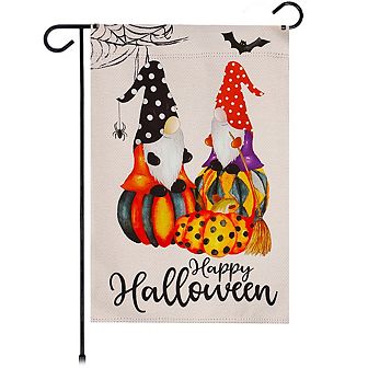 G128 Garden Flag Happy Halloween 2 Witchy Gnomes 12"x18" Blockout