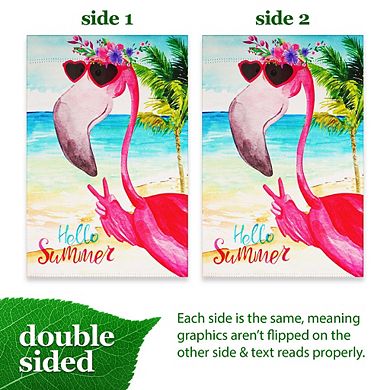 G128 Garden Flag Hello Summer Peace Sign Flamingo 12"x18" Blockout