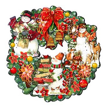 Snowy Christmas Holiday 24-Inch Door Wreath by G. DeBrekht - Whimsical Santa Festive Decor