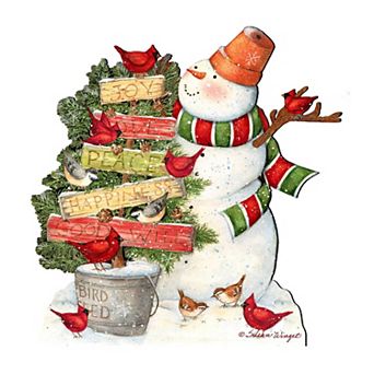 Joy Love Peace Snowman 24" Wooden Door Decor by Susan Winget Handcrafted Christmas Decor