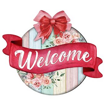 Floral Porch Wreath 19-Inch Handcrafted Wooden Door Décor by G. DeBrekht - Welcome Sign Décor