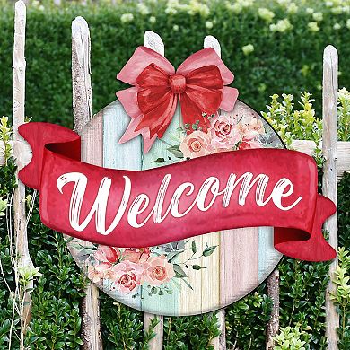Floral Porch Wreath 19-Inch Handcrafted Wooden Door Décor by G. DeBrekht - Welcome Sign Décor