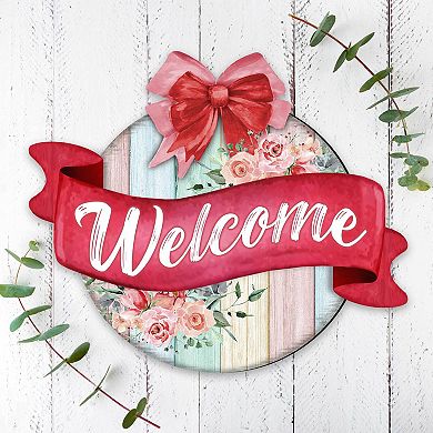 Floral Porch Wreath 19-Inch Handcrafted Wooden Door Décor by G. DeBrekht - Welcome Sign Décor