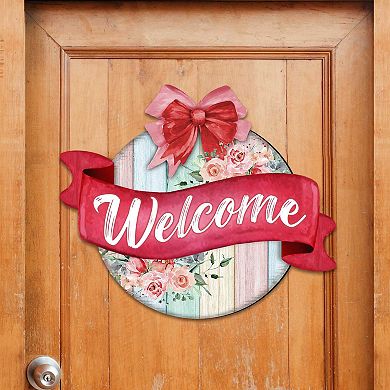 Floral Porch Wreath 19-Inch Handcrafted Wooden Door Décor by G. DeBrekht - Welcome Sign Décor