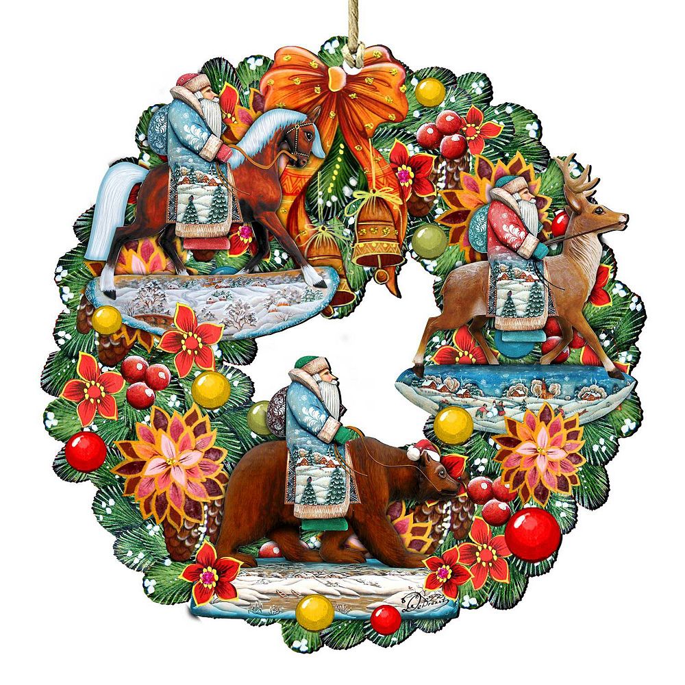 Traveling Santa Holiday 24-Inch Handcrafted Wooden Door Wreath by G ...