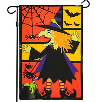 G128 Garden Flag XX Witch Bats Spiders Black Border 12"x18" 150D