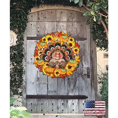Turkey Holiday 24-Inch Handcrafted Wooden Door Wreath by J. Mills Price - Thanksgiving Decor