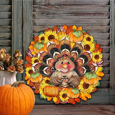 Turkey Holiday 24-Inch Handcrafted Wooden Door Wreath by J. Mills Price - Thanksgiving Decor