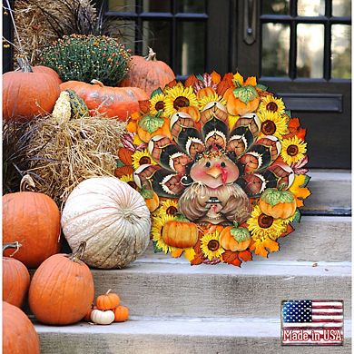 Turkey Holiday 24-Inch Handcrafted Wooden Door Wreath by J. Mills Price - Thanksgiving Decor