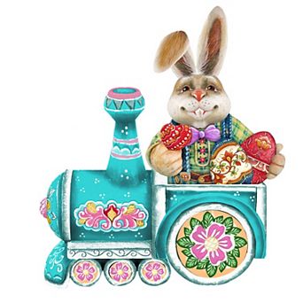 Village Train Ride Bunny 24-Inch Handcrafted Wooden Door Decor by G. Debrekht - Easter Spring Decor