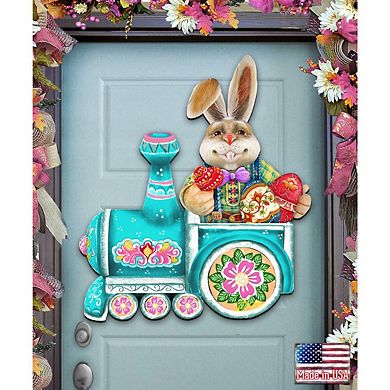 Village Train Ride Bunny Door Decor by G. DeBrekht - Easter Spring Decor