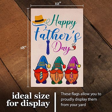 G128 Garden Flag Happy Father's Day 3 Gnome Fathers 12"x18" Burlap