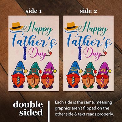 G128 Garden Flag Happy Father's Day 3 Gnome Fathers 12"x18" Burlap