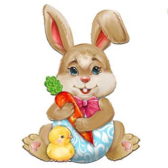 Bunny with Chick Wooden 24-Inch Handcrafted Wooden Door Hanger by G. Debrekht - Easter Spring Decor
