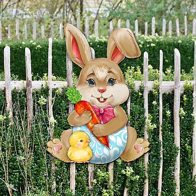 Bunny with Chick Wooden 24-Inch Handcrafted Wooden Door Hanger by G. Debrekht - Easter Spring Decor