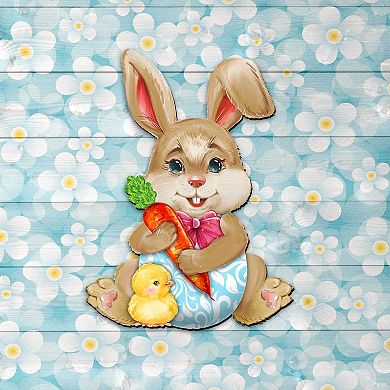 Bunny with Chick Wooden 24-Inch Handcrafted Wooden Door Hanger by G. Debrekht - Easter Spring Decor