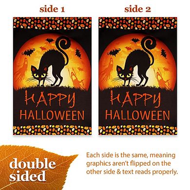G128 Garden Flag Happy Halloween Black Cat and Ghosts 12"x18" Blockout