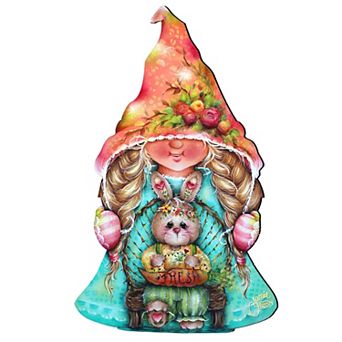 Gnome Girl Bunny 24-Inch Handcrafted Wooden Door Decor by J. Mills-Price - Easter & Spring Decor